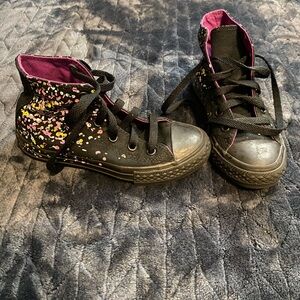 Converse Black and Pink High-Top Sneakers with Leopard Print